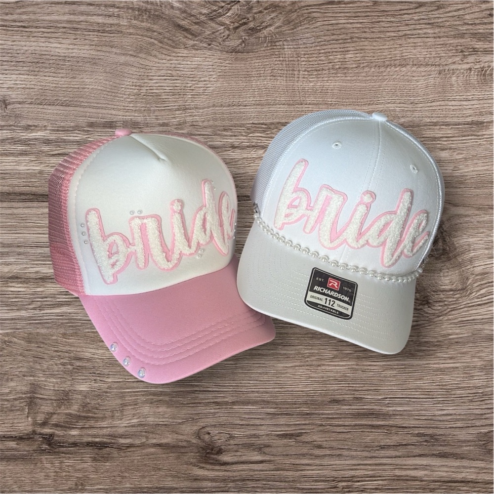 Bride Trucker Hats in White and Pink